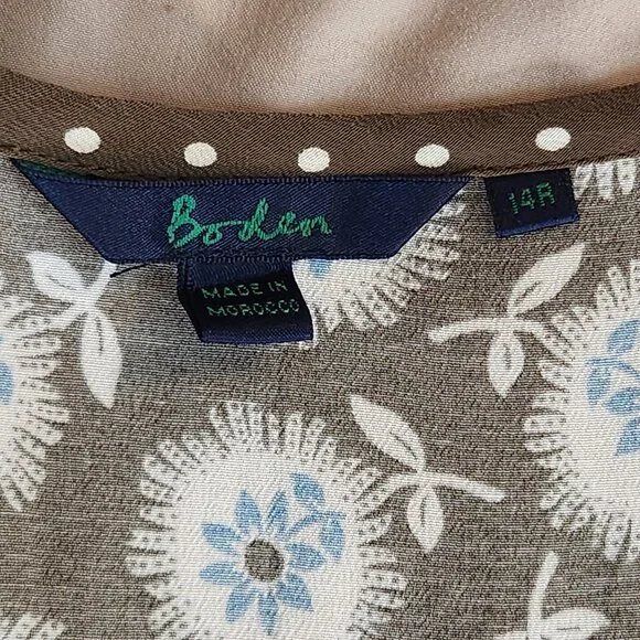 Boden Empire Waist Midi Dress Brown Blue Polka Dot Floral - Picture 11 of 11